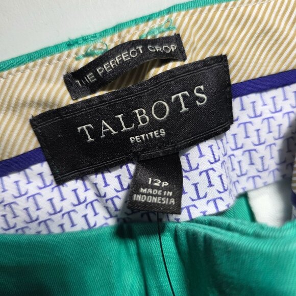 Talbots The Perfect Crop Womens 12P Teal Cotton Blend Pants capri green nwt - Picture 2 of 8